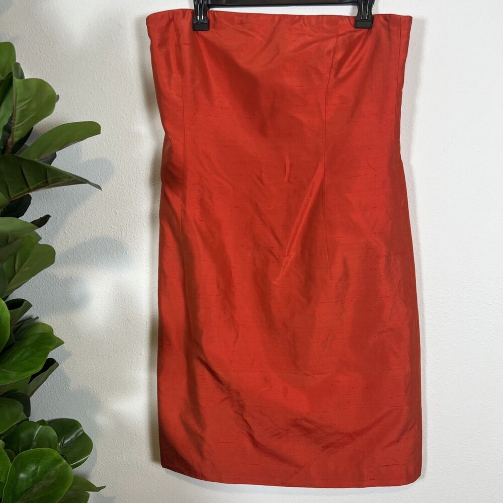 Dana Buchman Dress Size 12‎ Red Silk Strapless Vintage Taffeta 90s Prom Formal